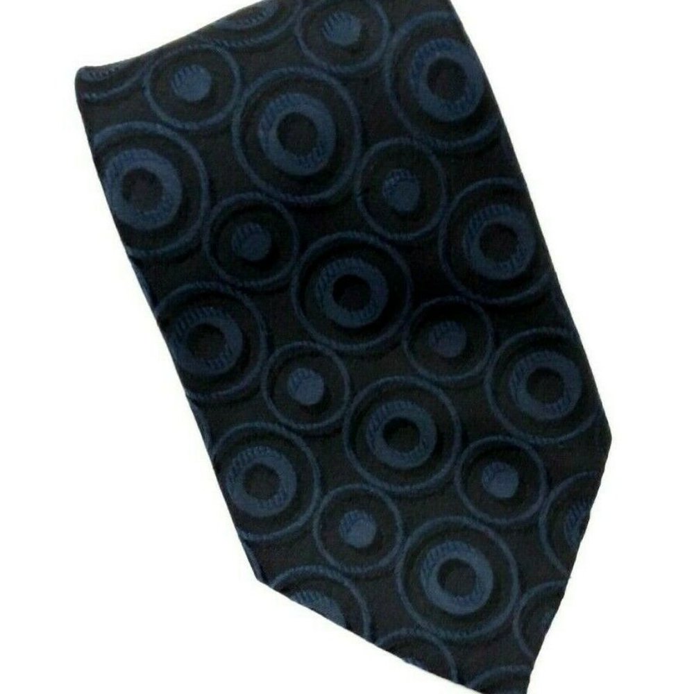 Van Heusen Blue and Black Geometric Circles Tie